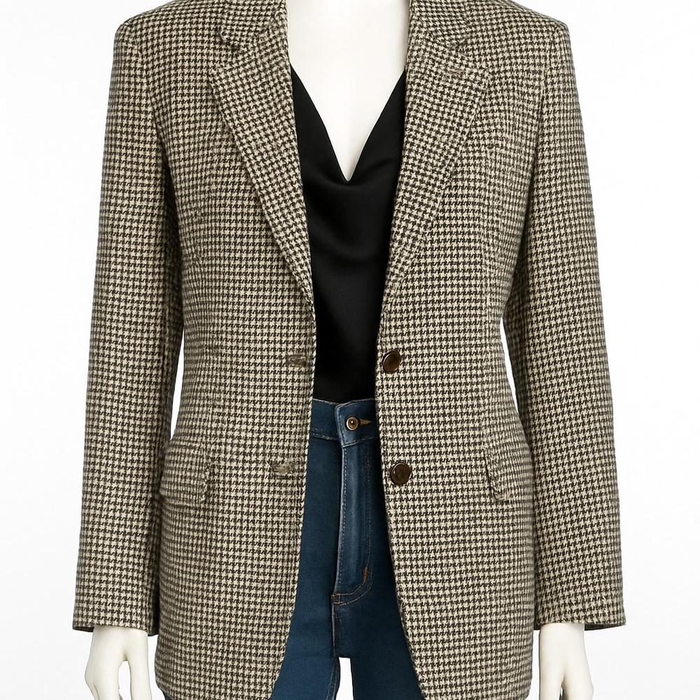 Vintage Oxford Clothes Golden Fleece Houndstooth Wool Blazer 42T‎ Unisex